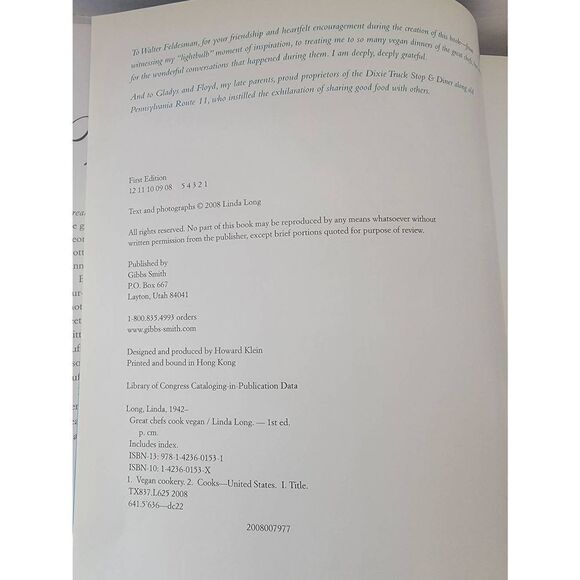 Great Chefs Cook VEGAN Linda Long Cookbook Gibbs-Smith Hardcover 2008 - Picture 7 of 8